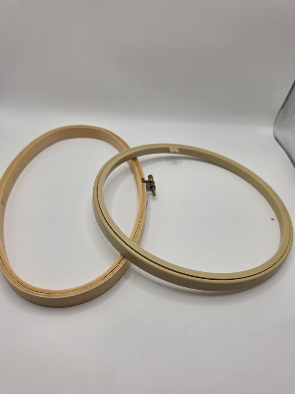 Beige Embroidery Hoop Pair with Secure Screw – Neutral Crafting Set